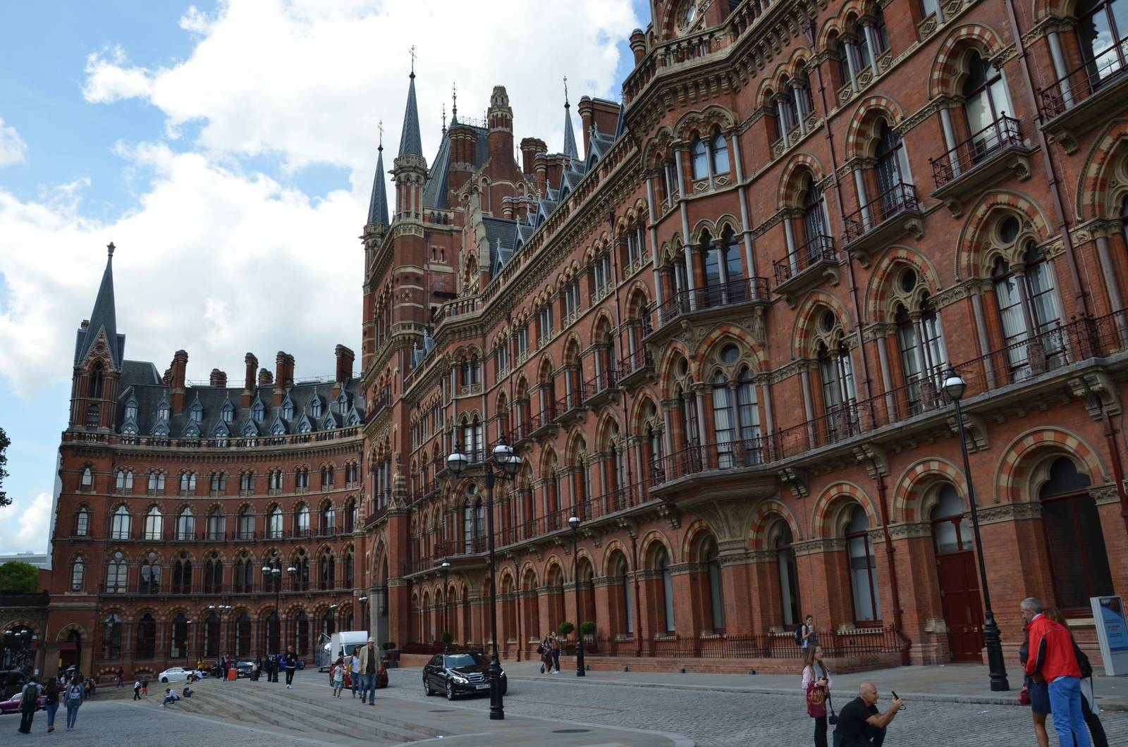 The red-brick Gothic towers of St Pancras in London