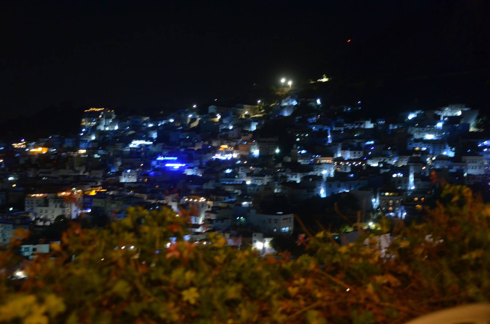 Chefchaouen lit up at night