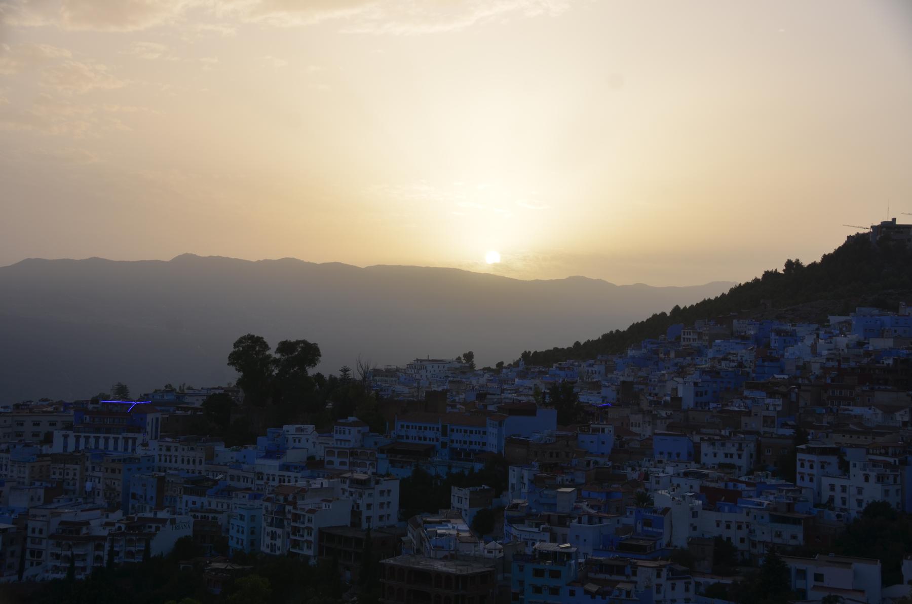 Sunset over the blue city of Chefchaouen, Morocco